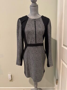 W118 by Walter Baker Black and Gray Long-Sleeve Colorblock Dress with Front Zip
